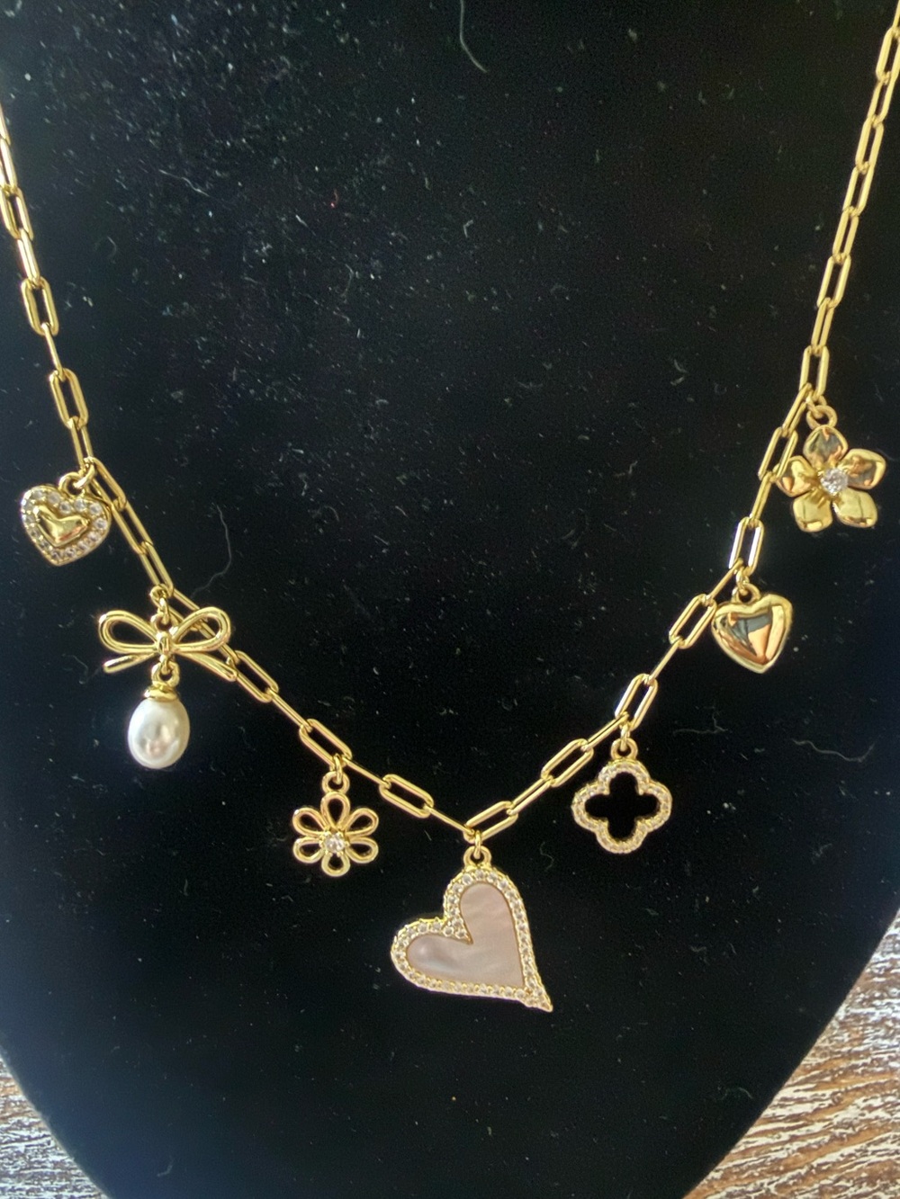 Gold-Tone Multi-Charm Heart & Flower Necklace - Women Jewelry